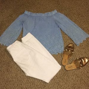 Jean off the shoulder blouse